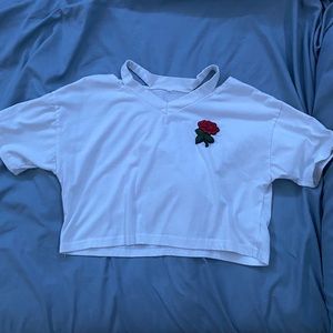 Cropped White Rose T-shirt